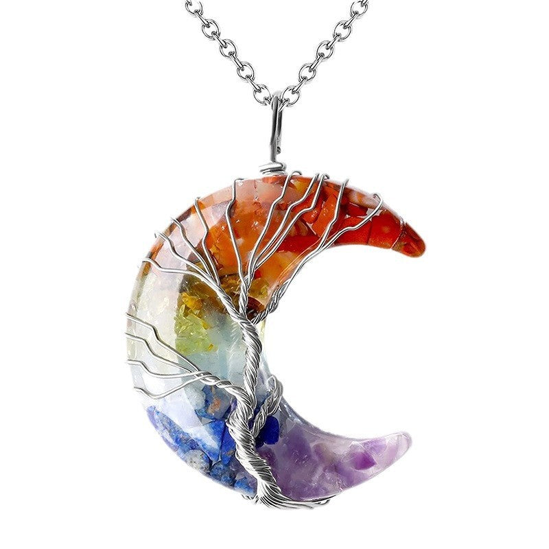 Winding Stone Lucky Tree Metal Copper Wire Crystal Necklace 🇨🇳