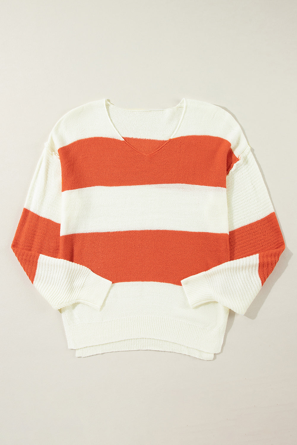 Orange Stripe Loose Color Block Drop Shoulder Bubble Sleeve Sweater 🇺🇸