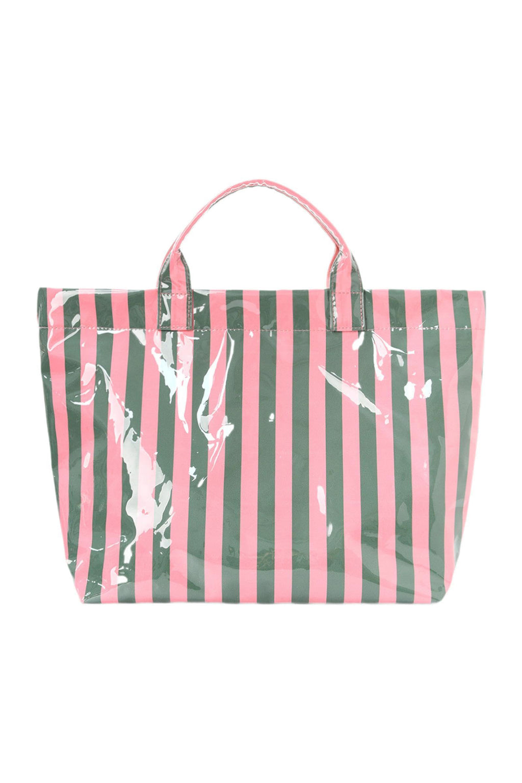 Blackish Green Glossy Striped Vinyl Large Tote Bag 🇺🇸