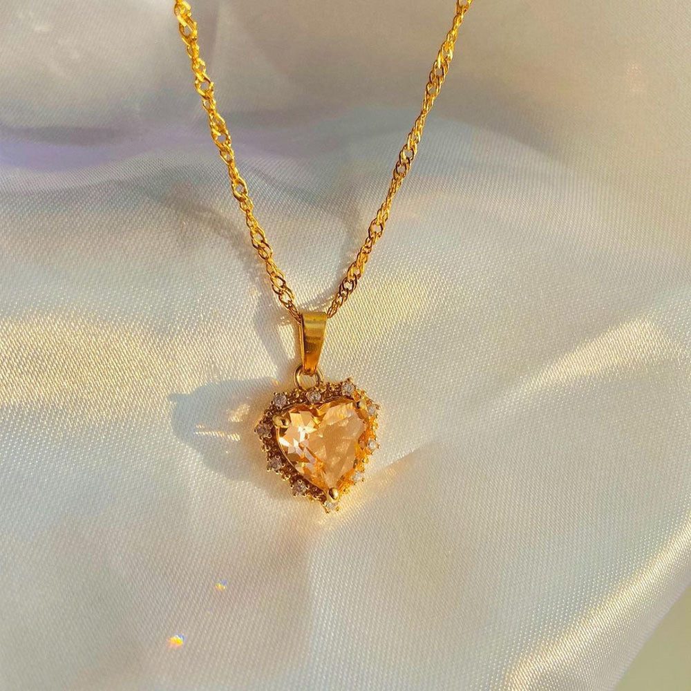 Colorful Rhinestones Heart-shped Necklace Love Gold Clavicle Chain Personalized Jewelry For Women 🇨🇳