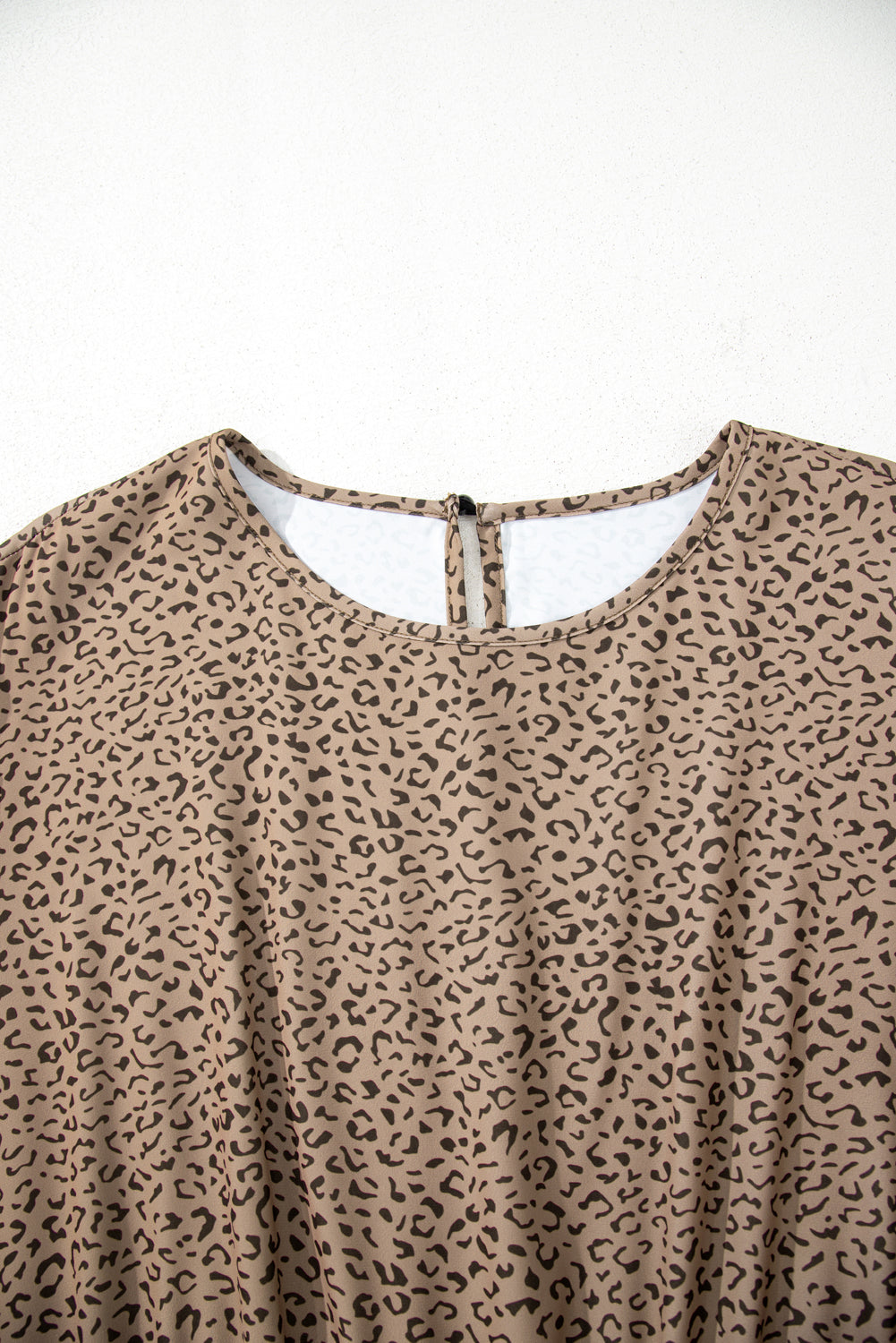 Brown Plus Size Leopard Print Frill Trim Short Sleeve Flared Dress 🇨🇳