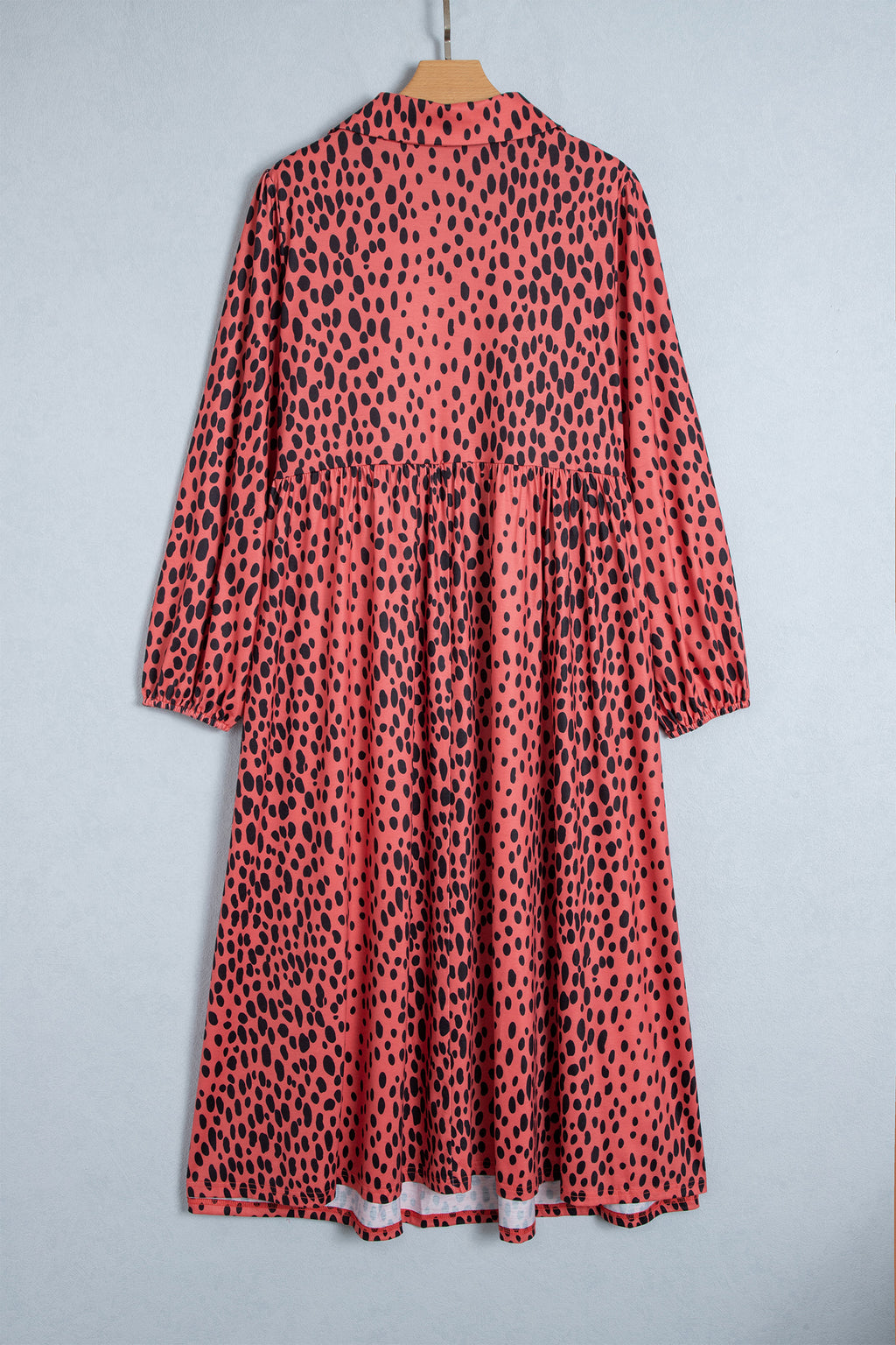 Red Leopard Print Long Sleeve V Neck Plus Size Midi Dress 🇺🇸