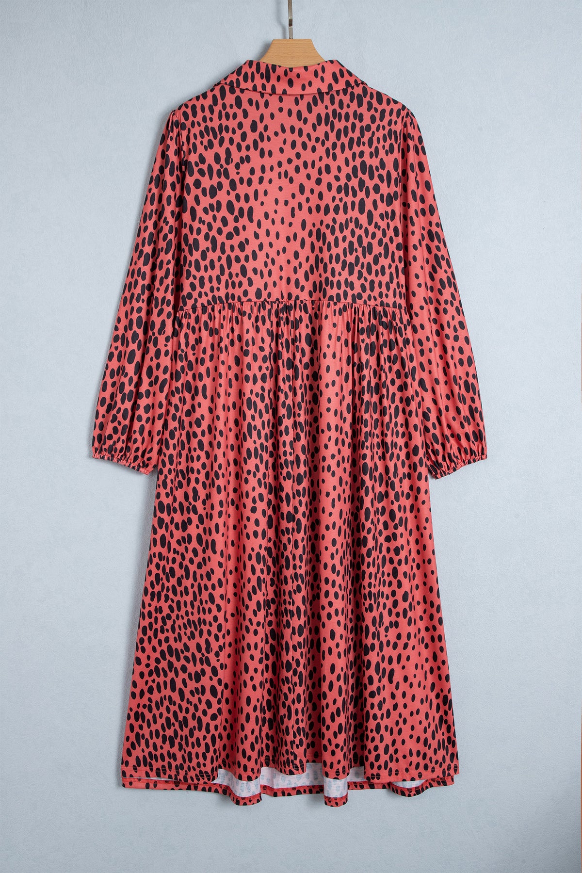 Red Leopard Print Long Sleeve V Neck Plus Size Midi Dress 🇺🇸