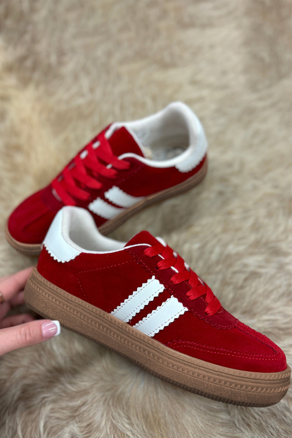 Fiery Red Vintage Striped Patchwork Lace-up Flat Shoes 🇺🇸