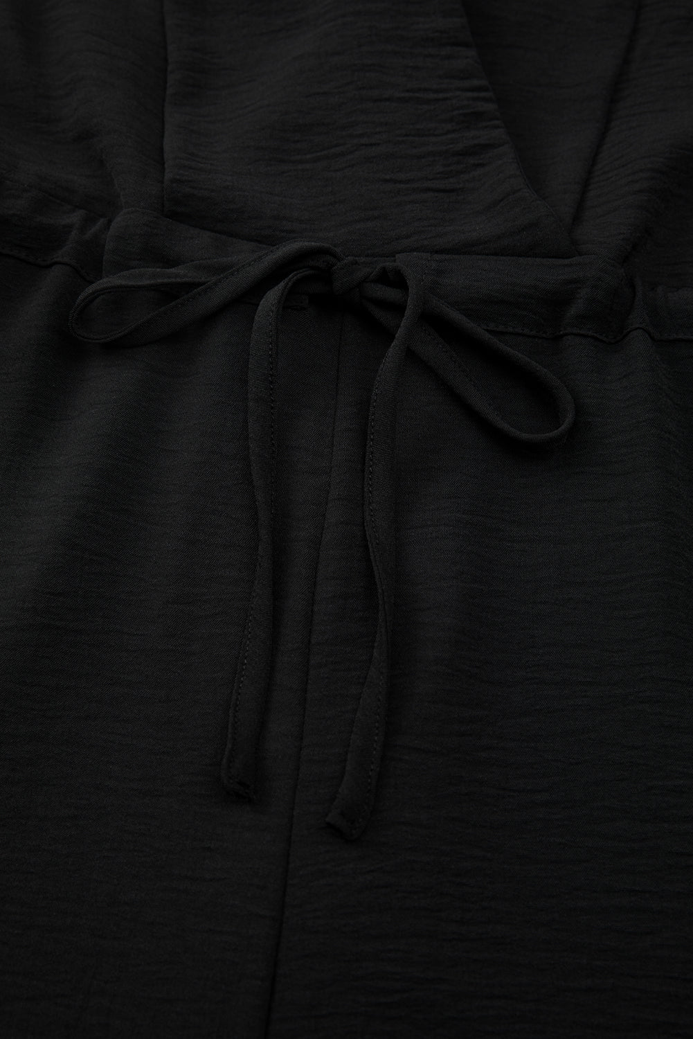 Black Solid Spaghetti Strap Wide Leg Drawstring High Waist Jumpsuit  🇺🇸