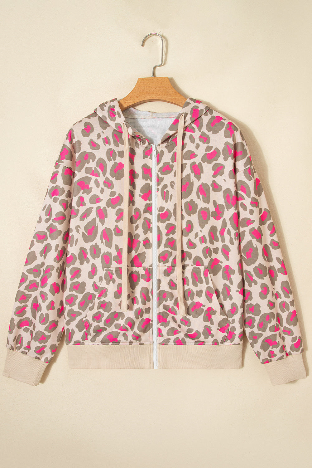 Rose Leopard Print Zip-up Hooded Sweatshirt 🇺🇸