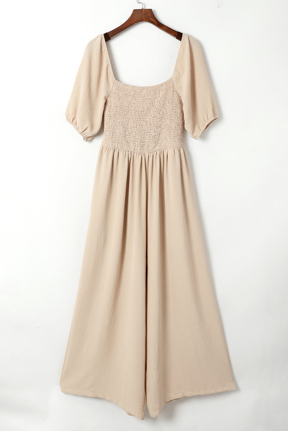 Apricot Short Bubble Sleeve Smocked Wide Leg Jumpsuit 🇺🇸