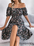 Floral Square Collar Ruffles Dress Women's Clothing 🇨🇳