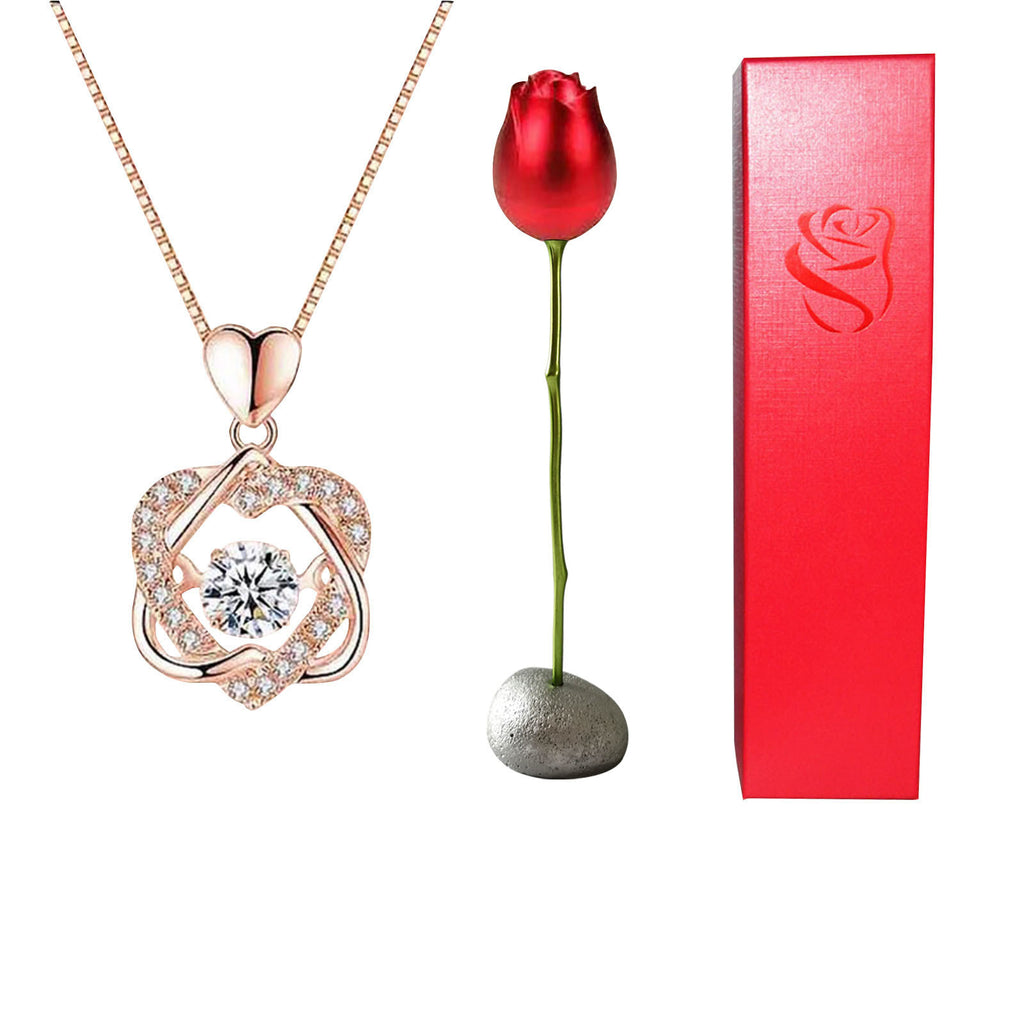 Heart Shaped Blue Purple Crystal Diamond Pendant Rose Head Necklace 🇨🇳