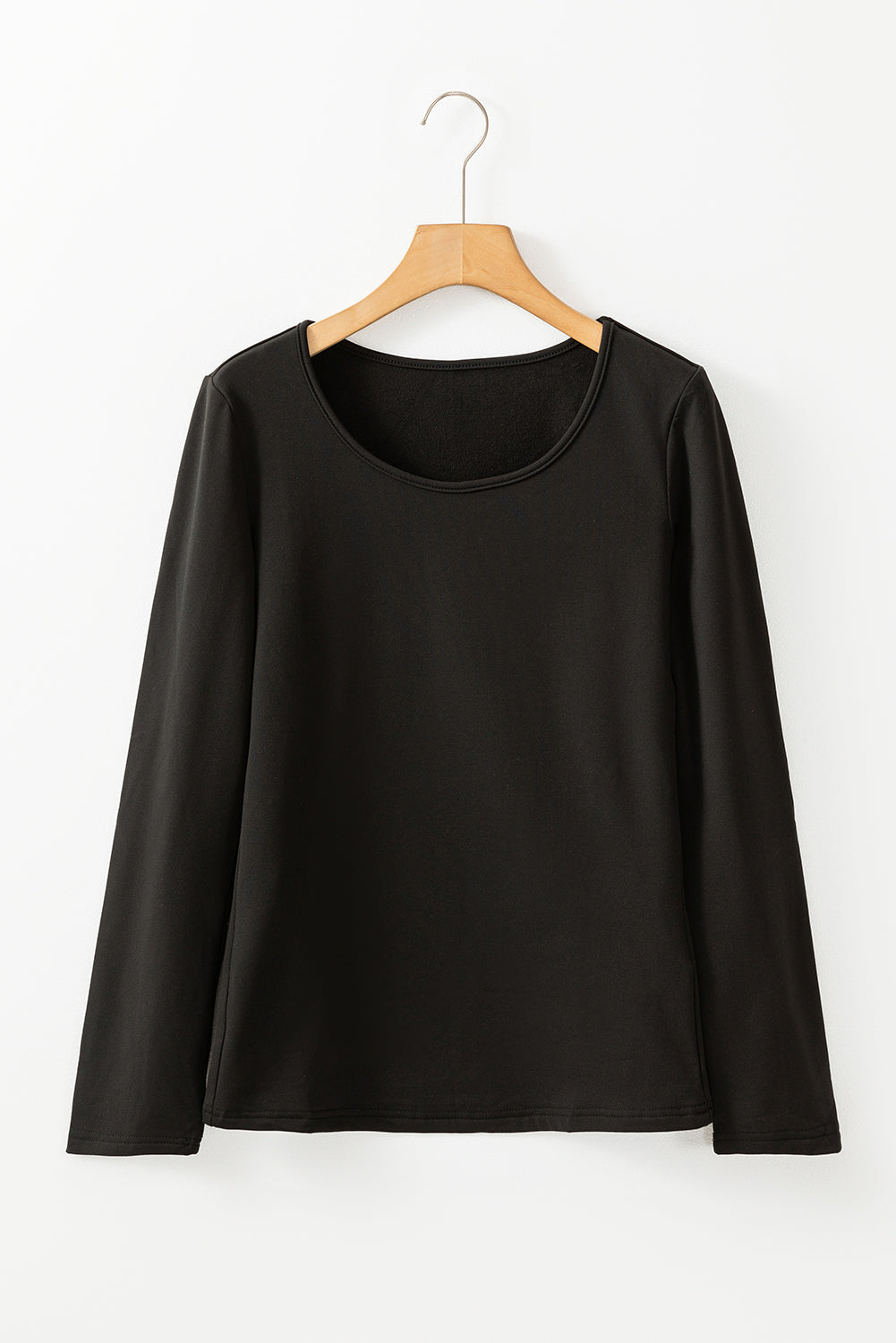 Black Solid Scoop Neck Slim Fit Thermal Top 🇺🇸