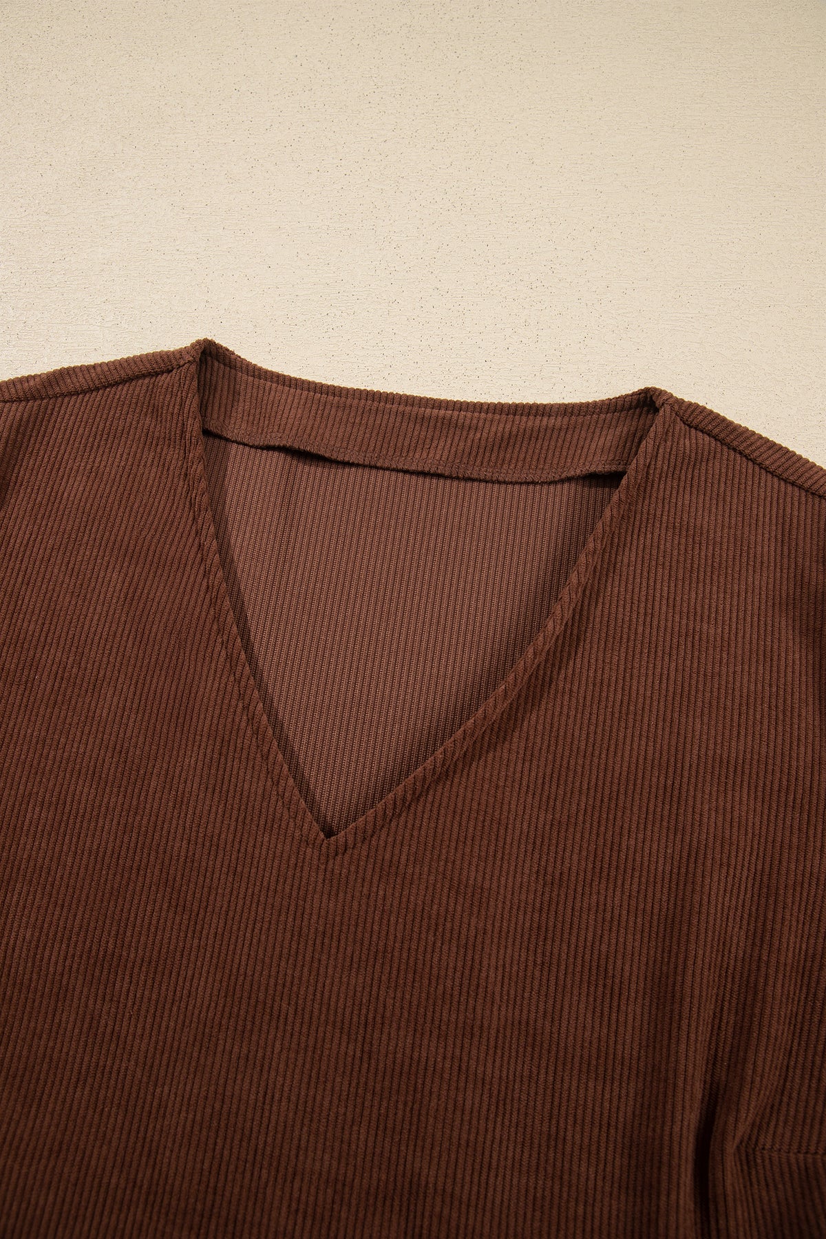 Coffee Winter Corduroy V Neck Long Sleeve Plus Size Mini Dress 🇺🇸
