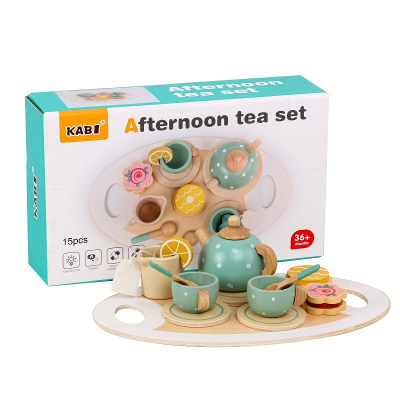 Children Play House Early Education Simulation Afternoon Tea Dessert Cake Sale Tea Making Pot And Cup Tea Set Suit Wooden Toys 🇨🇳