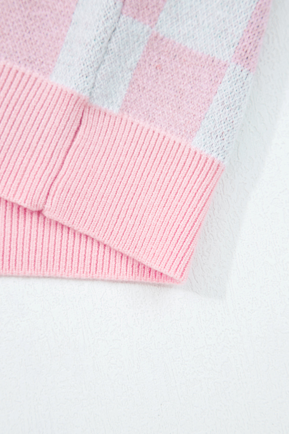 Pink Checkered Christmas Tree Pattern Button V Neck Cardigan Sweater 🇺🇸