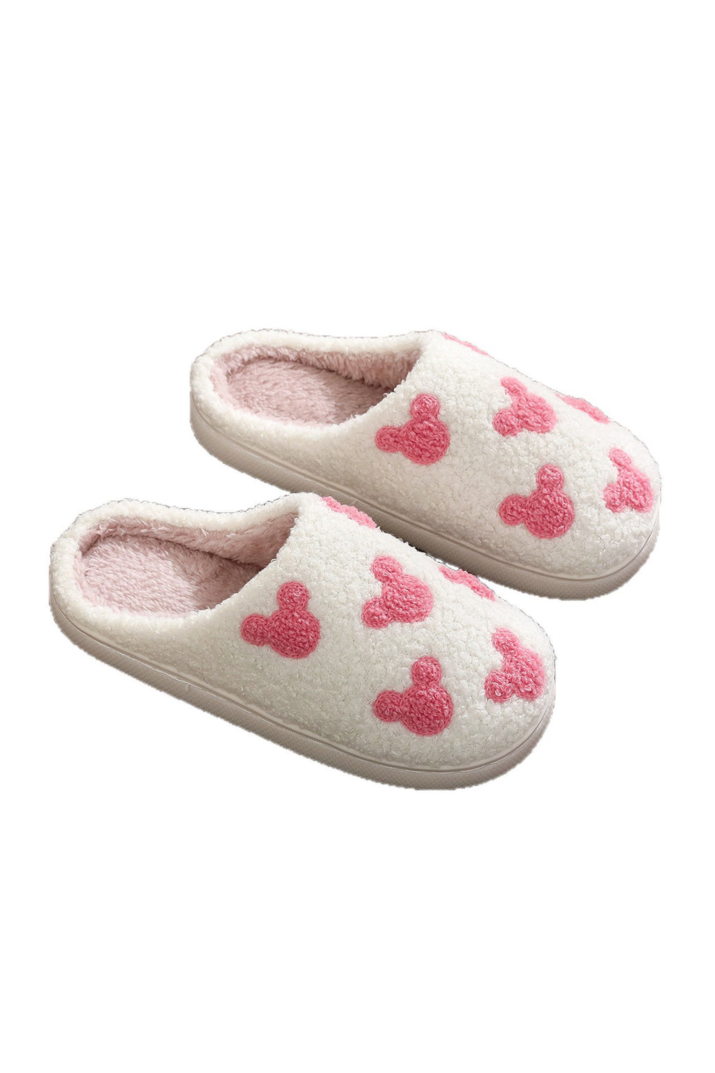 White Mickey Mouse Cartoon Head Pattern Plush House Slippers 🇺🇸