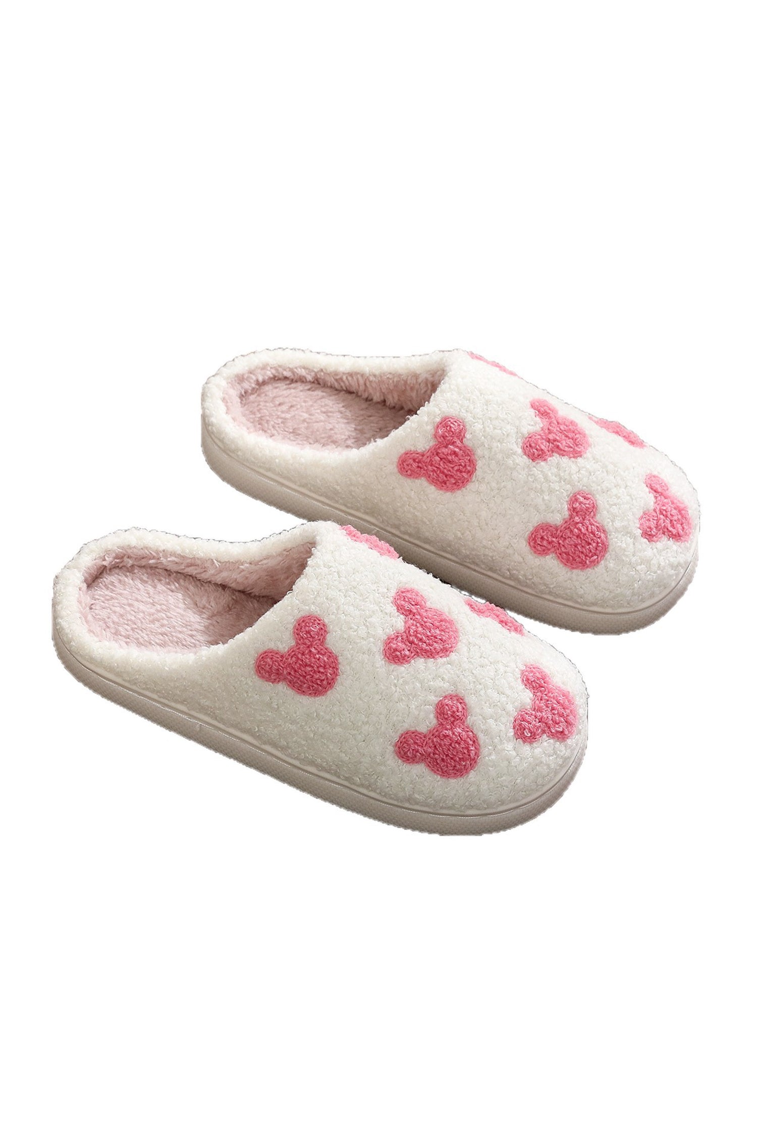White Mickey Mouse Cartoon Head Pattern Plush House Slippers 🇺🇸