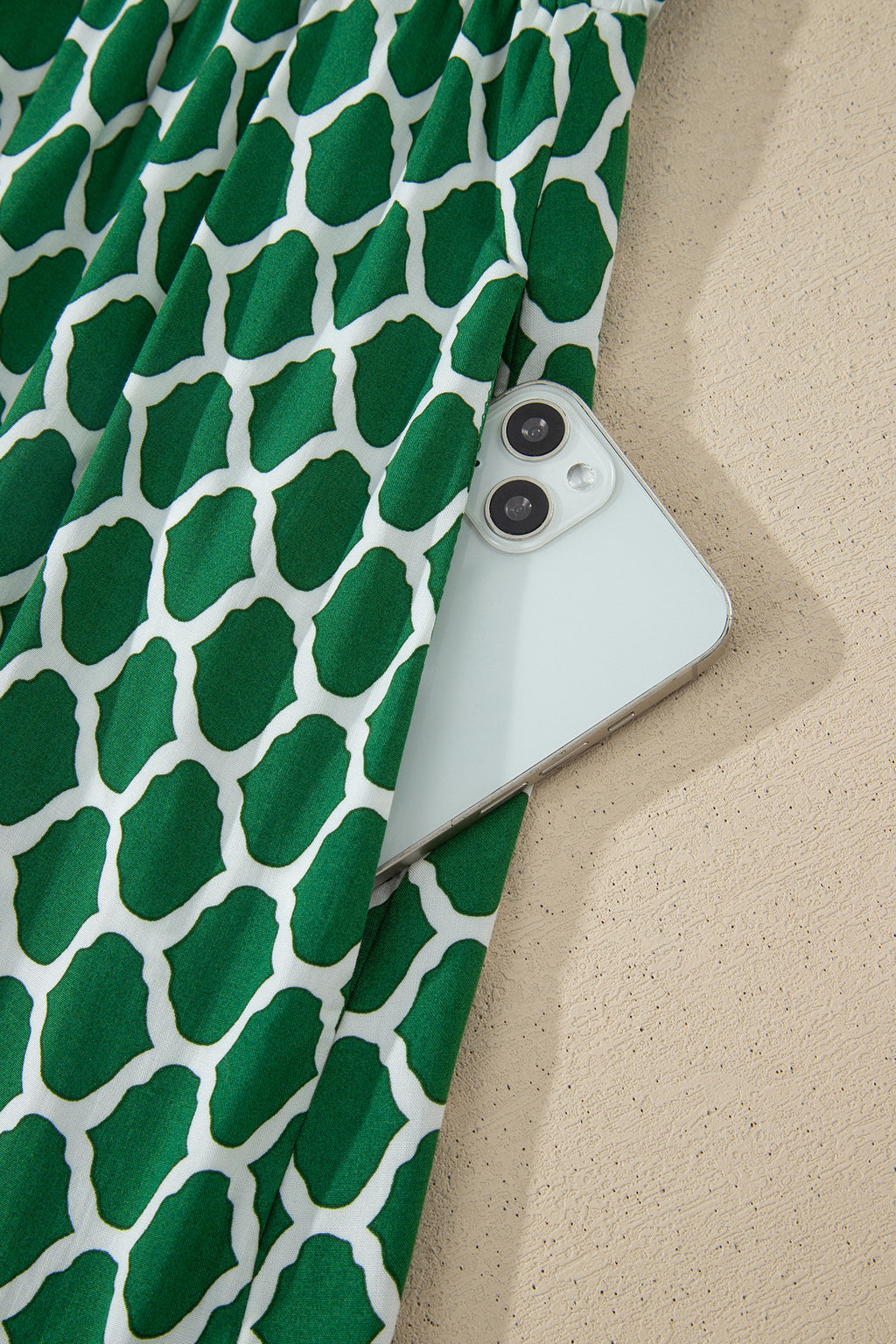 Green Plus Size Geometric Print Pocketed Ruffle Hem Casual Dress 🇺🇸