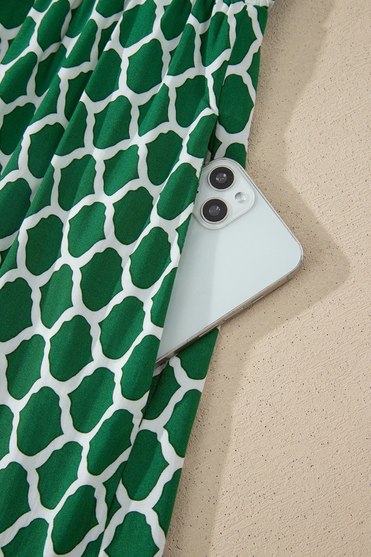 Green Plus Size Geometric Print Pocketed Ruffle Hem Casual Dress 🇺🇸