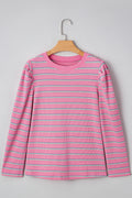 Rose Stripe Textured Knit Round Neck Long Sleeve Top 🇺🇸