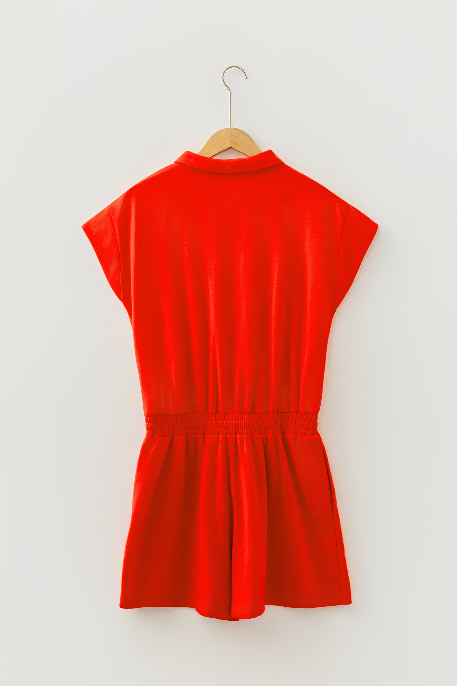 Tomato Red Half Zip Polo Tee Elastic Waist Romper 🇺🇸