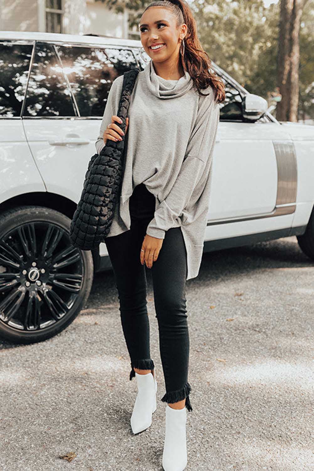 Gray Cowl Neck Shift Tunic Top 🇺🇸