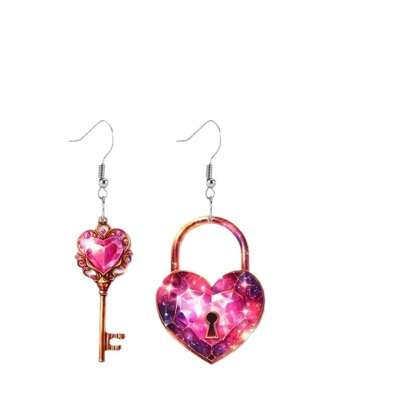 Romantic Key Heart Lock Acrylic Types A And B Earrings 🇨🇳