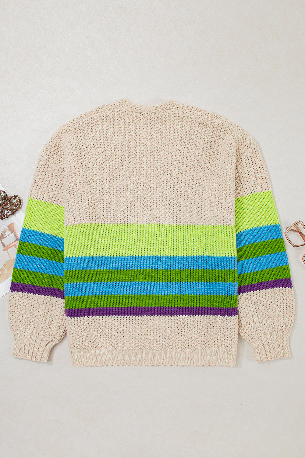 Parchment Color Block Crochet Open Front Plus Size Cardigan 🇺🇸