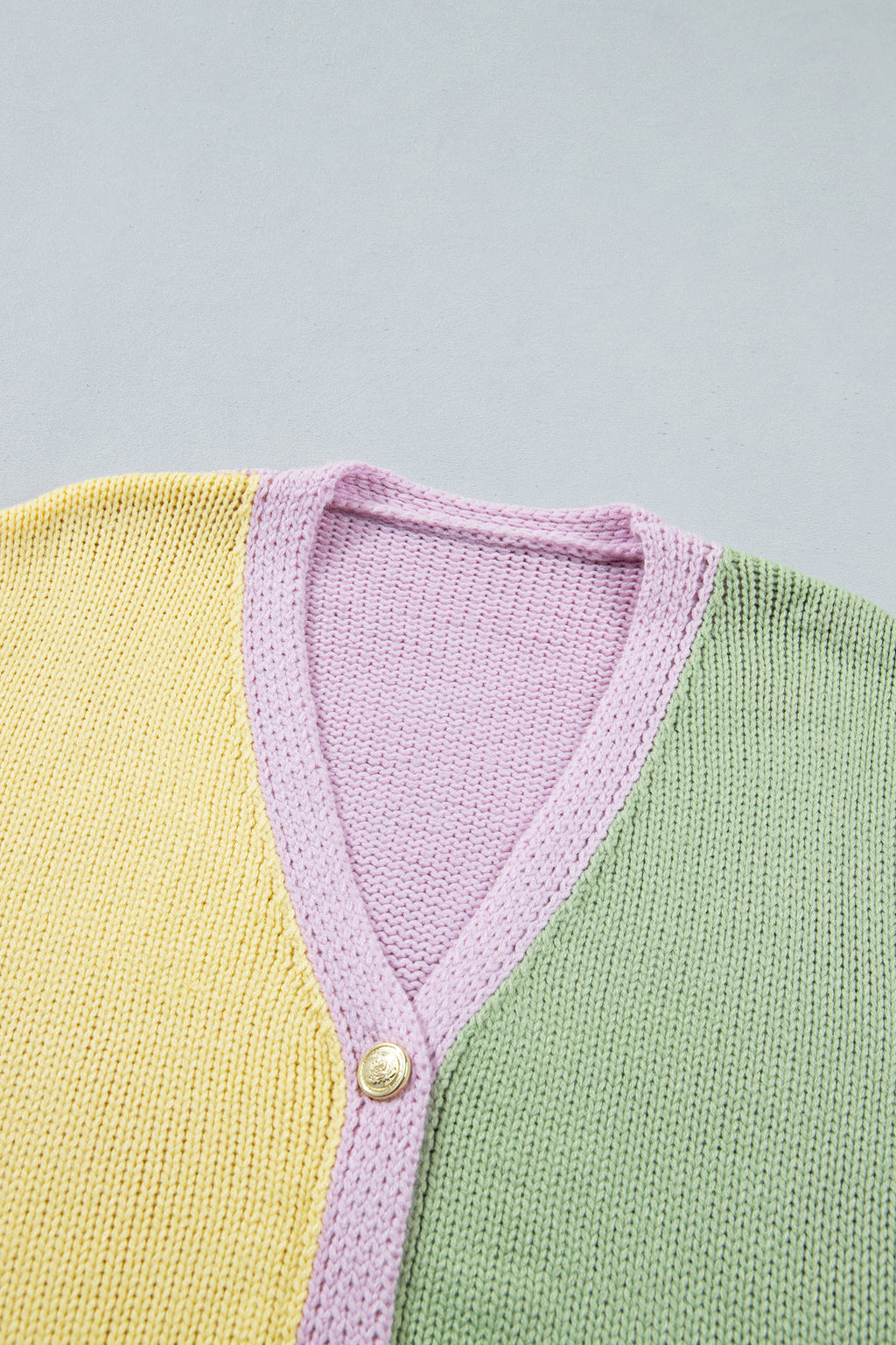 Yellow V Neck Drop Shoulder Patchwork Regular Wash Knitwear Cardigan 🇺🇸