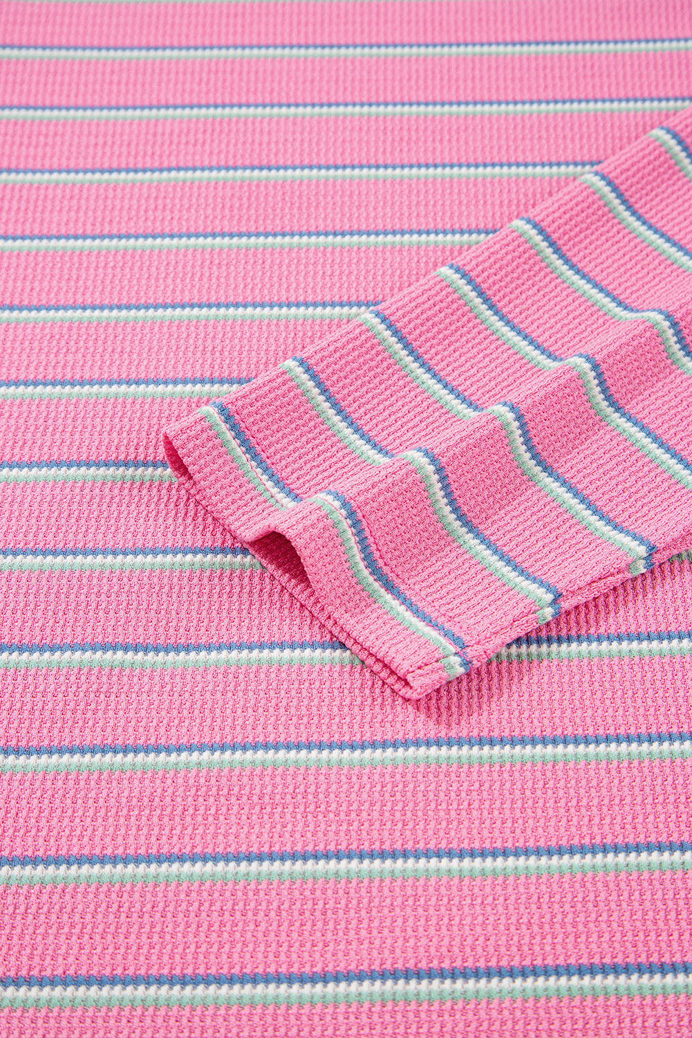 Rose Stripe Textured Knit Round Neck Long Sleeve Top 🇺🇸