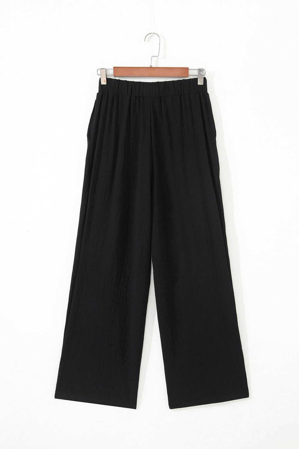 Color black Solid Color Textured Crossed Waist Loose Pants 🇺🇸