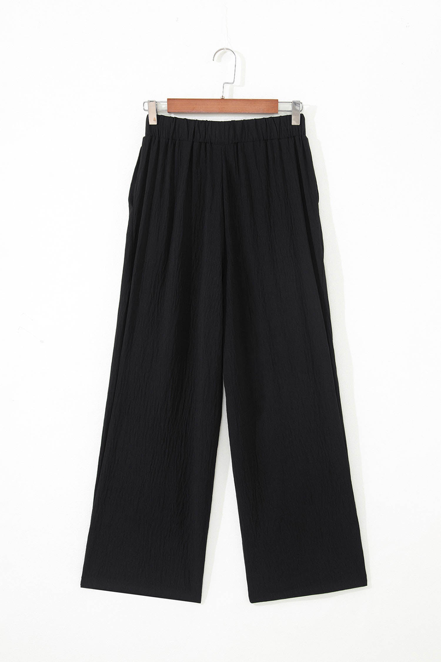 Color black Solid Color Textured Crossed Waist Loose Pants 🇺🇸