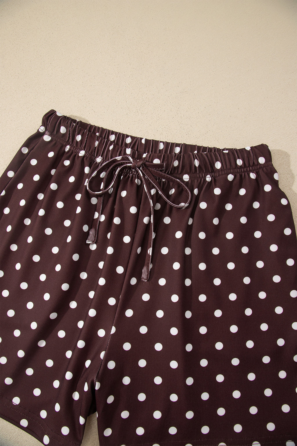 Brown Polka Dot Halter Tank Drawstring Elastic Waist Short Set 🇺🇸