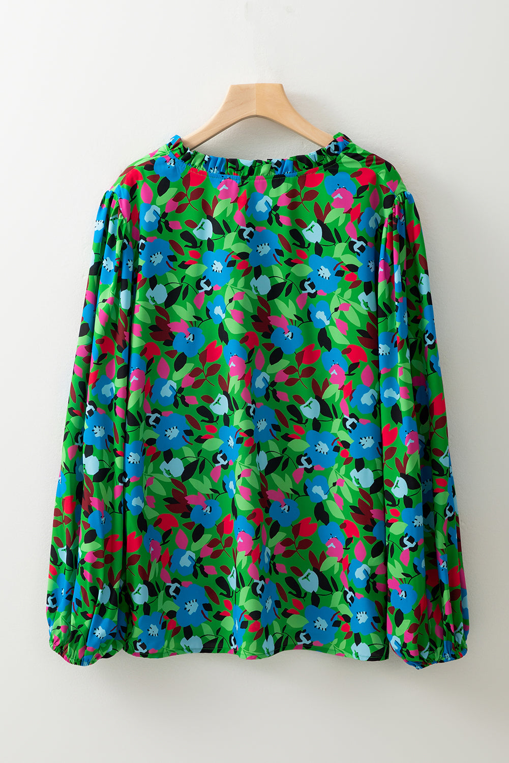 Green Plus Size Floral Bubble Sleeve V Neck Blouse 🇺🇸