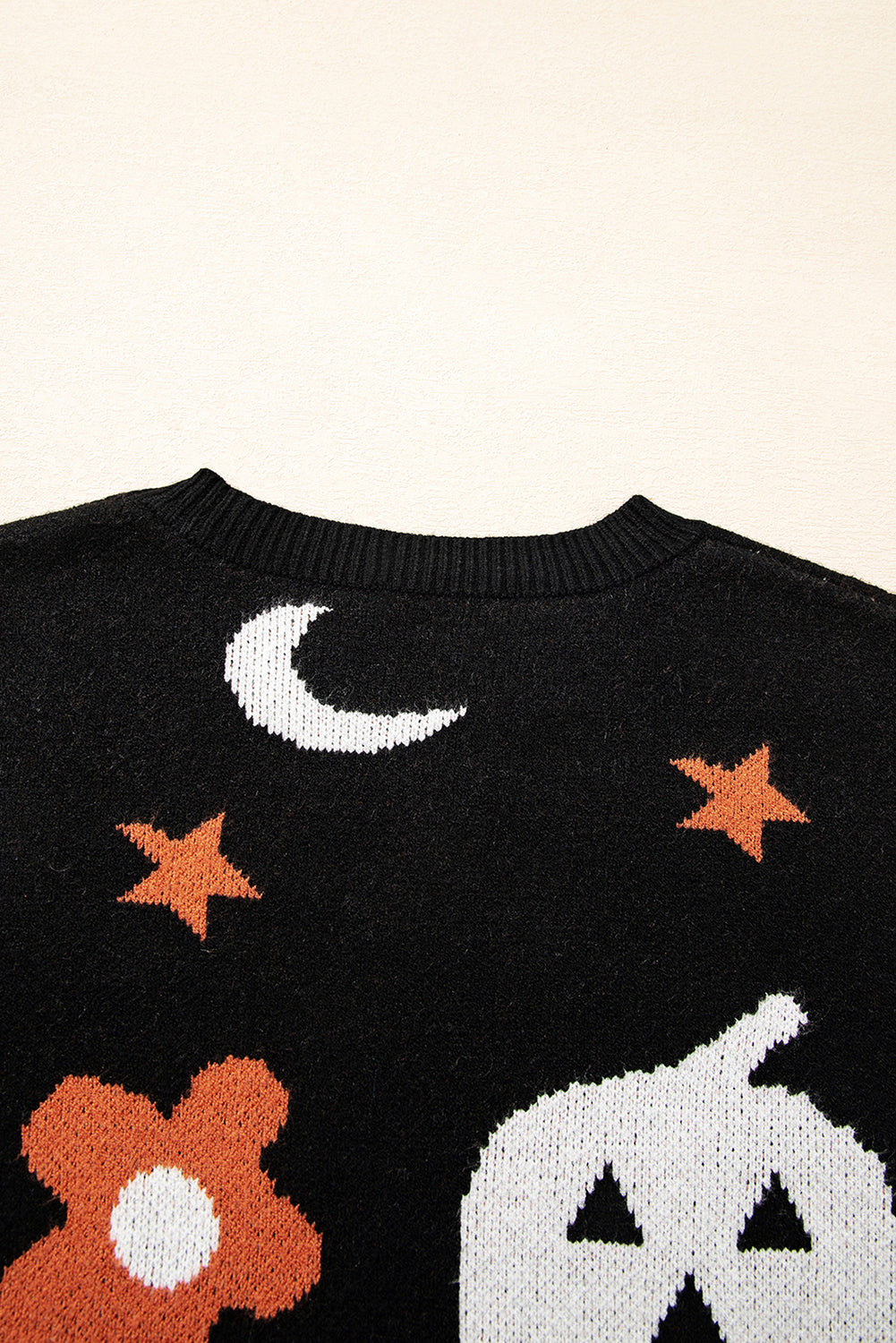 Black Halloween Mythical Night Pattern Drop Shoulder Sweater 🇺🇲