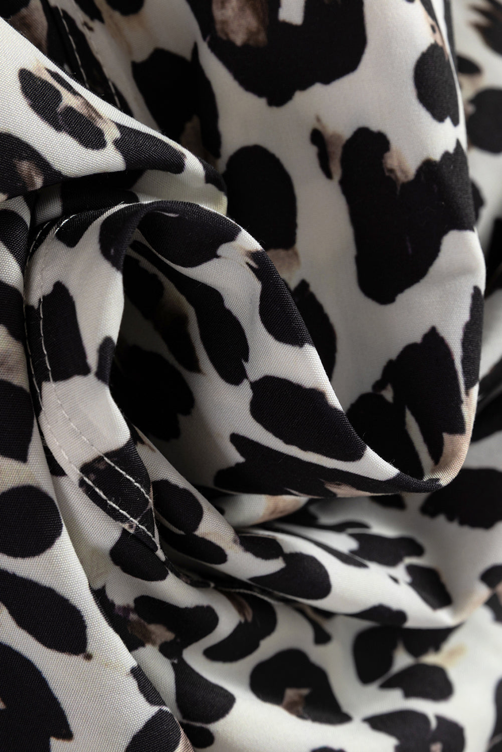 Multicolour Button Striped Collar Leopard Print Long Sleeve Flared Dress 🇺🇸