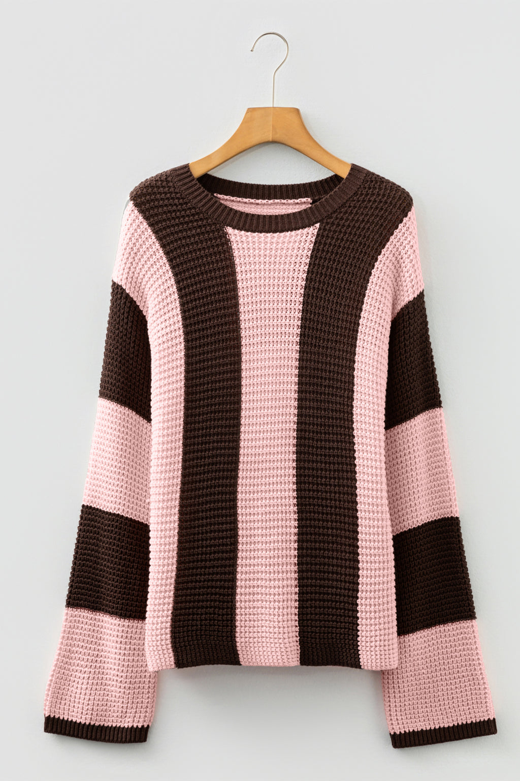 Fushia Striped Color Block Thermal Textured Knit Drop Shoulder Sweater 🇺🇸