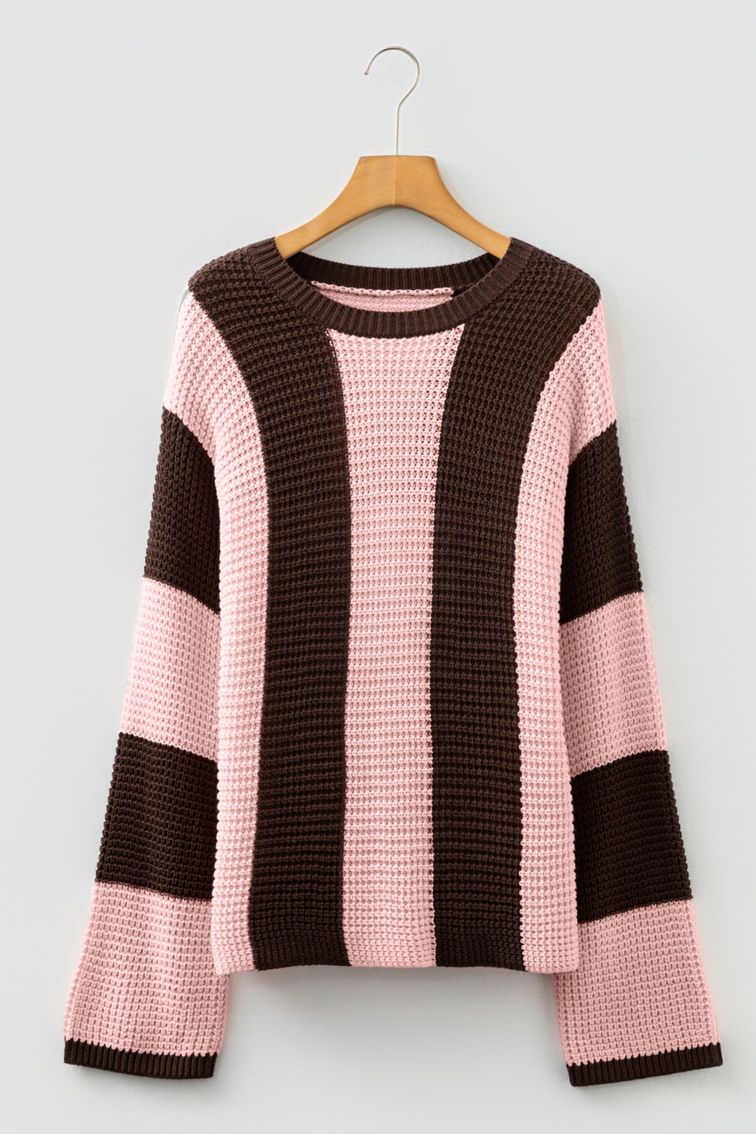 Fushia Striped Color Block Thermal Textured Knit Drop Shoulder Sweater 🇺🇸