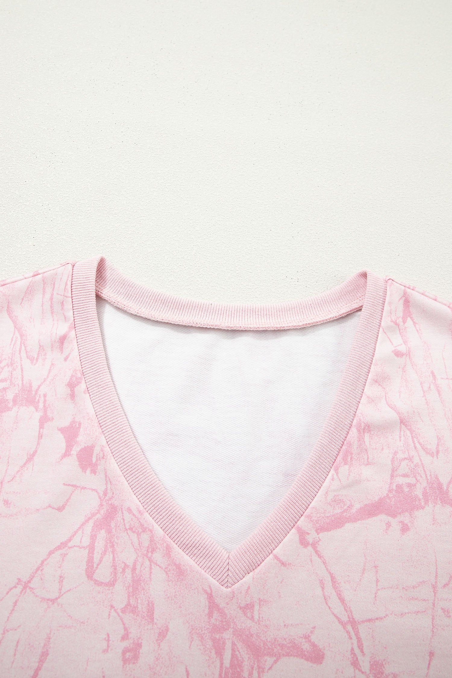 Pink Abstract Print V Neck Loose Tee Drawstring Shorts 2pcs Outfit 🇺🇸