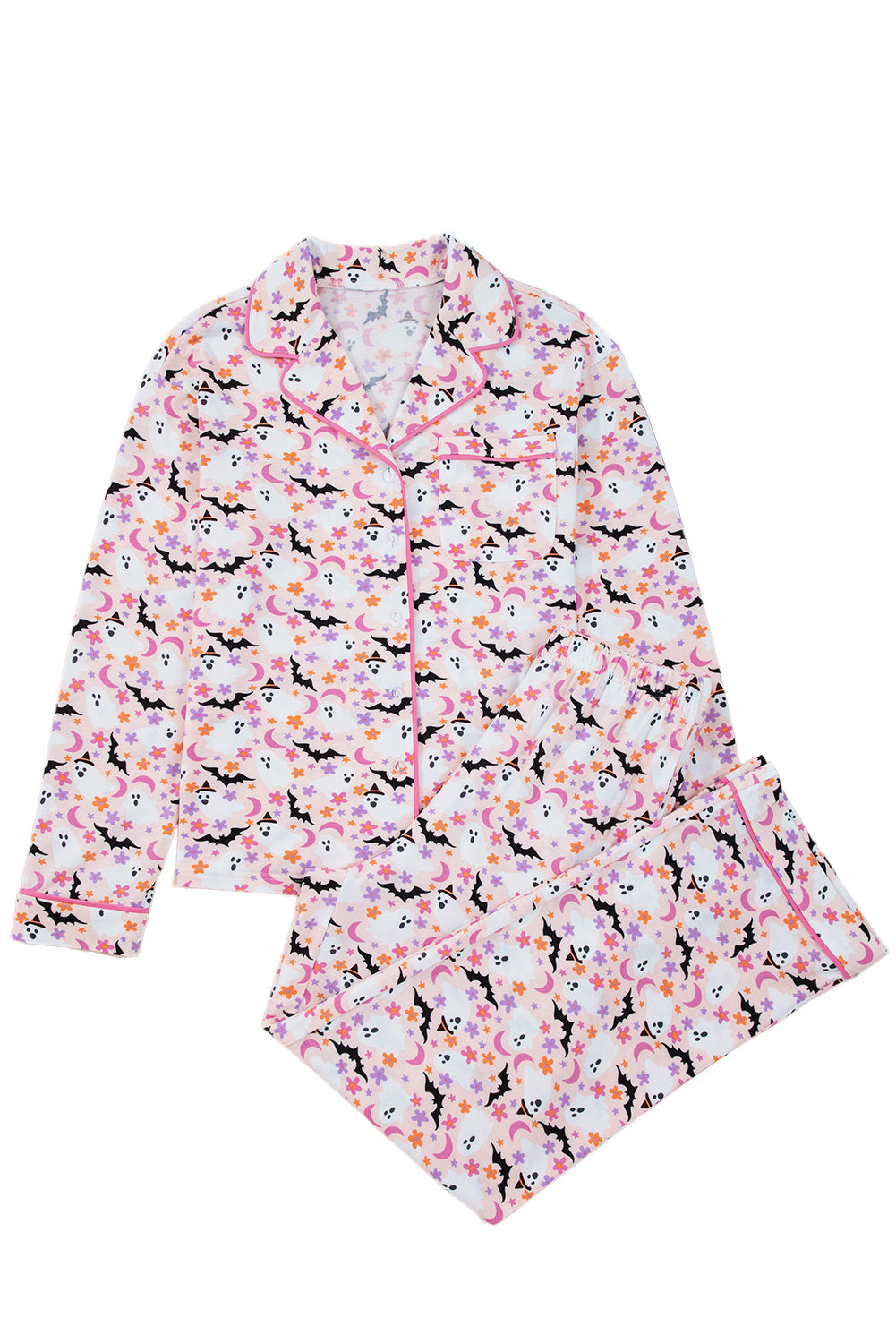 Pink Halloween Eve Haunted Honey Bat Print Pajama Set 🇺🇸