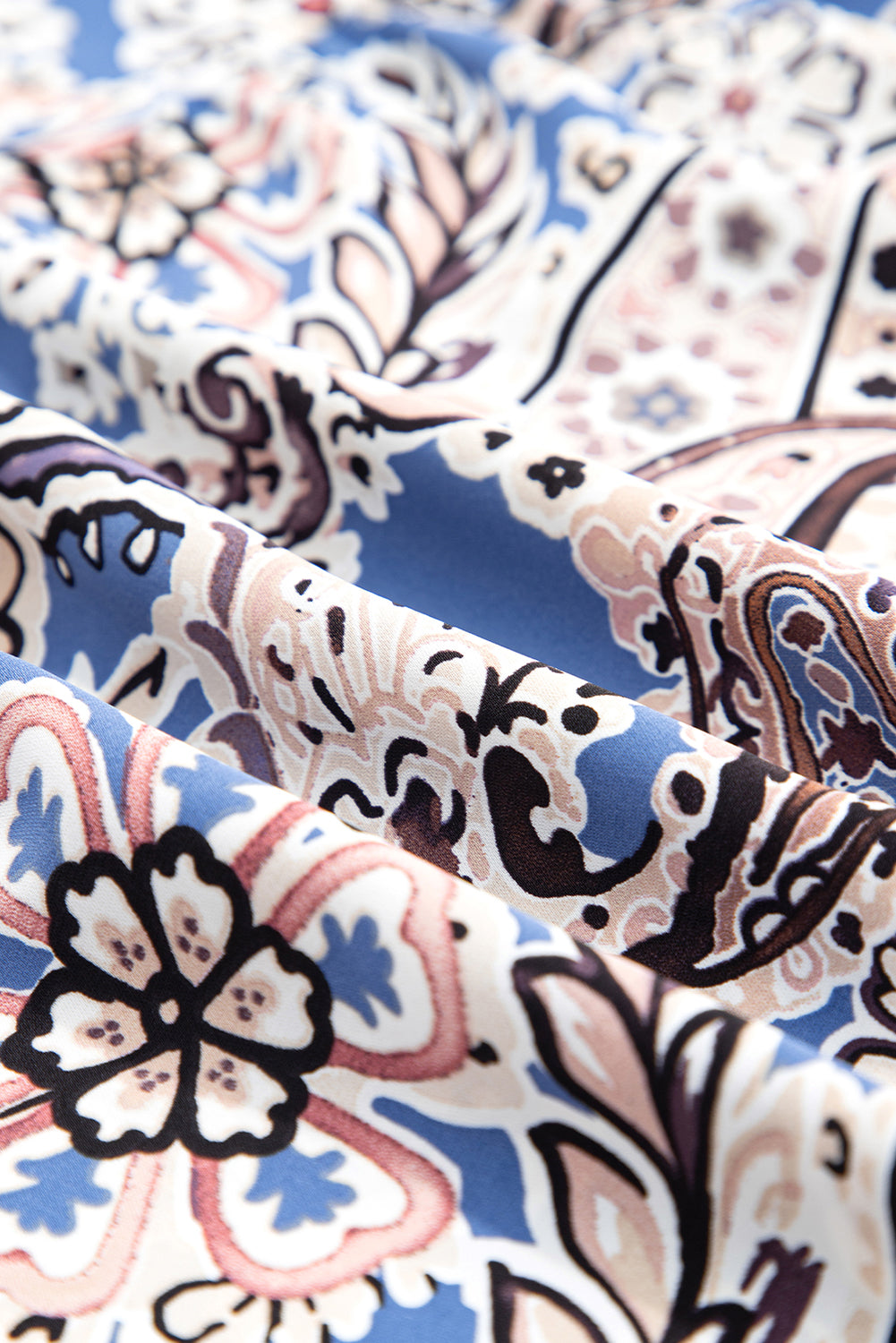 Blue Paisley Print Twist Detail Smocked Back Spaghetti Straps Long Dress 🇨🇳