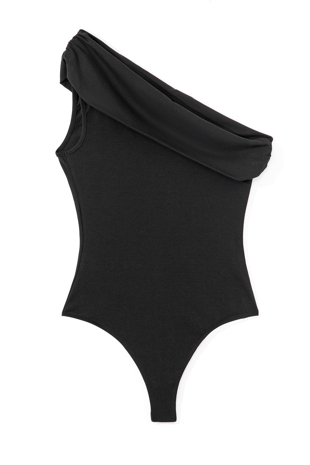 Black Solid Color Pleated One Shoulder Bodysuit 🇺🇸