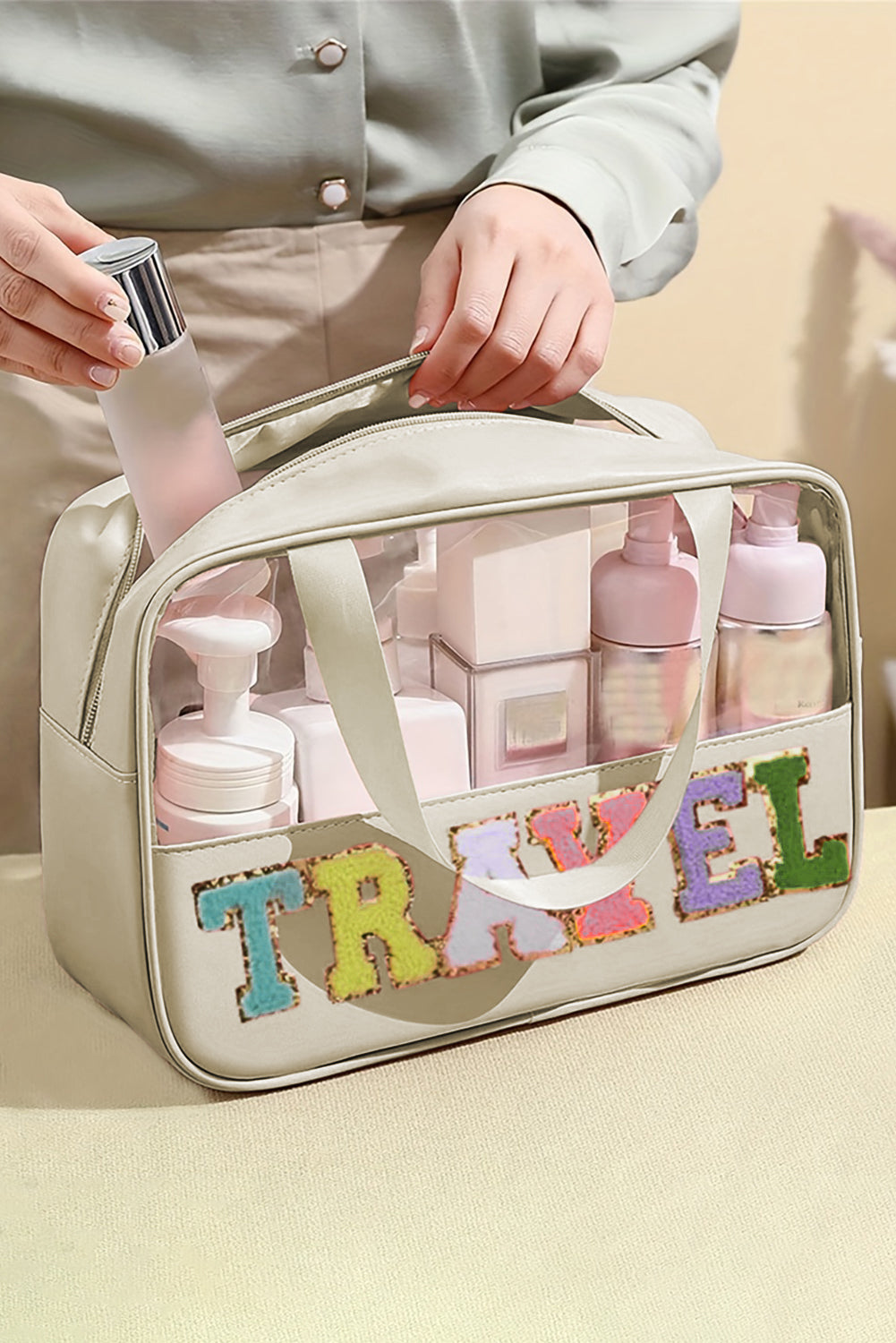 Parchment TRAVEL Chenille Letter Clear PVC Makeup Bag 🇺🇲