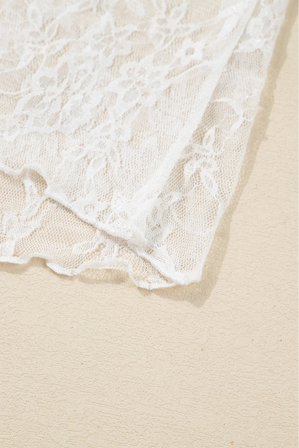 White Sheer Lace Mesh Mock Neck Slim Fit Long Sleeve Top 🇺🇸