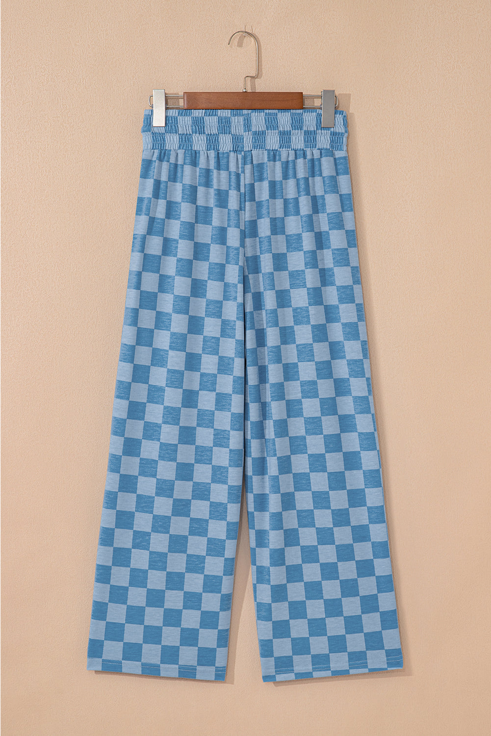 Sky Blue Checkered Elastic High Waist Loose Casual Pants 🇨🇳