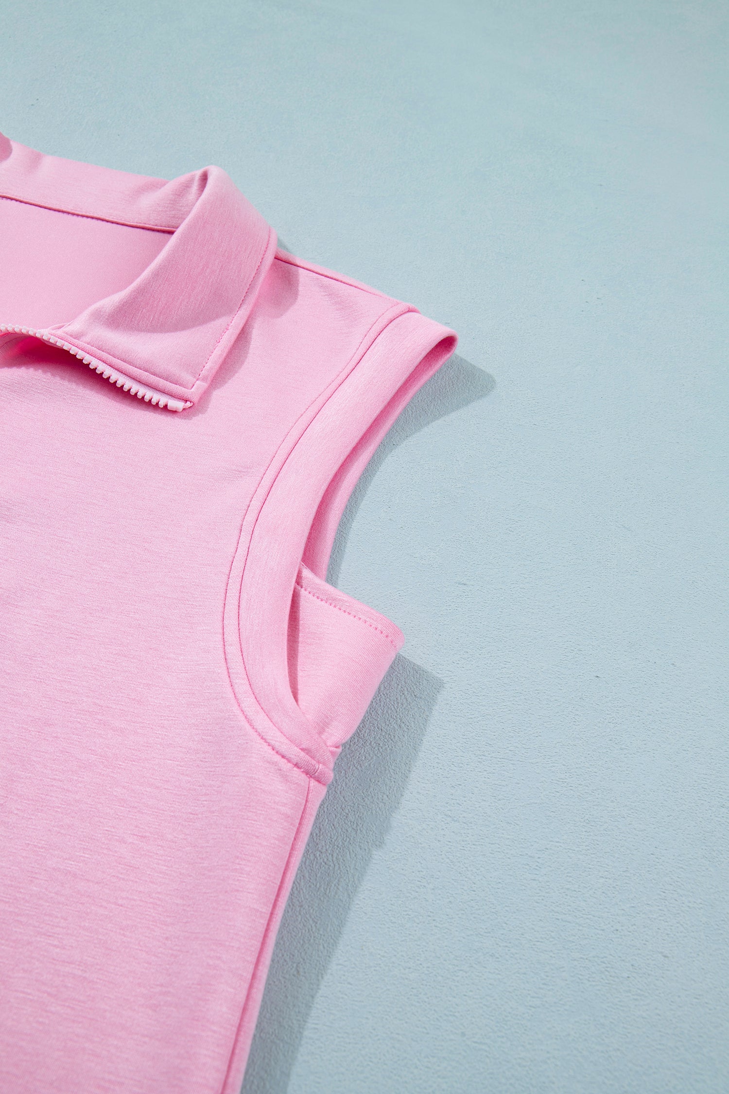 Pink Solid Color Sleeveless Zipper Tank and Skort Set