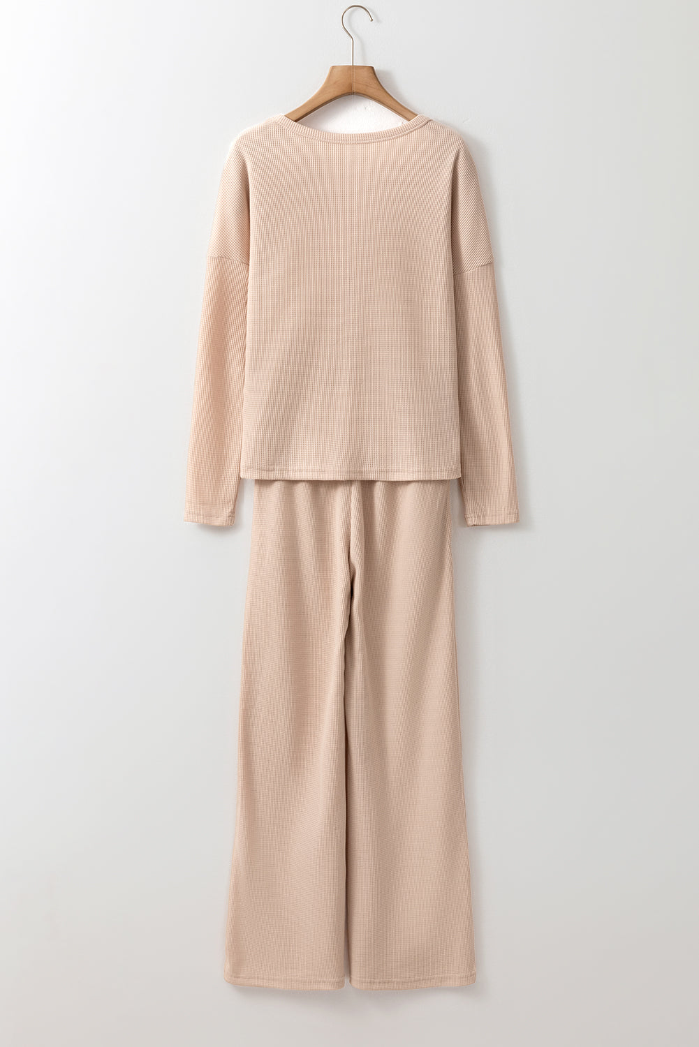 Parchment Textured Long Sleeve T Shirt and Pants Lounge Set 🇨🇳