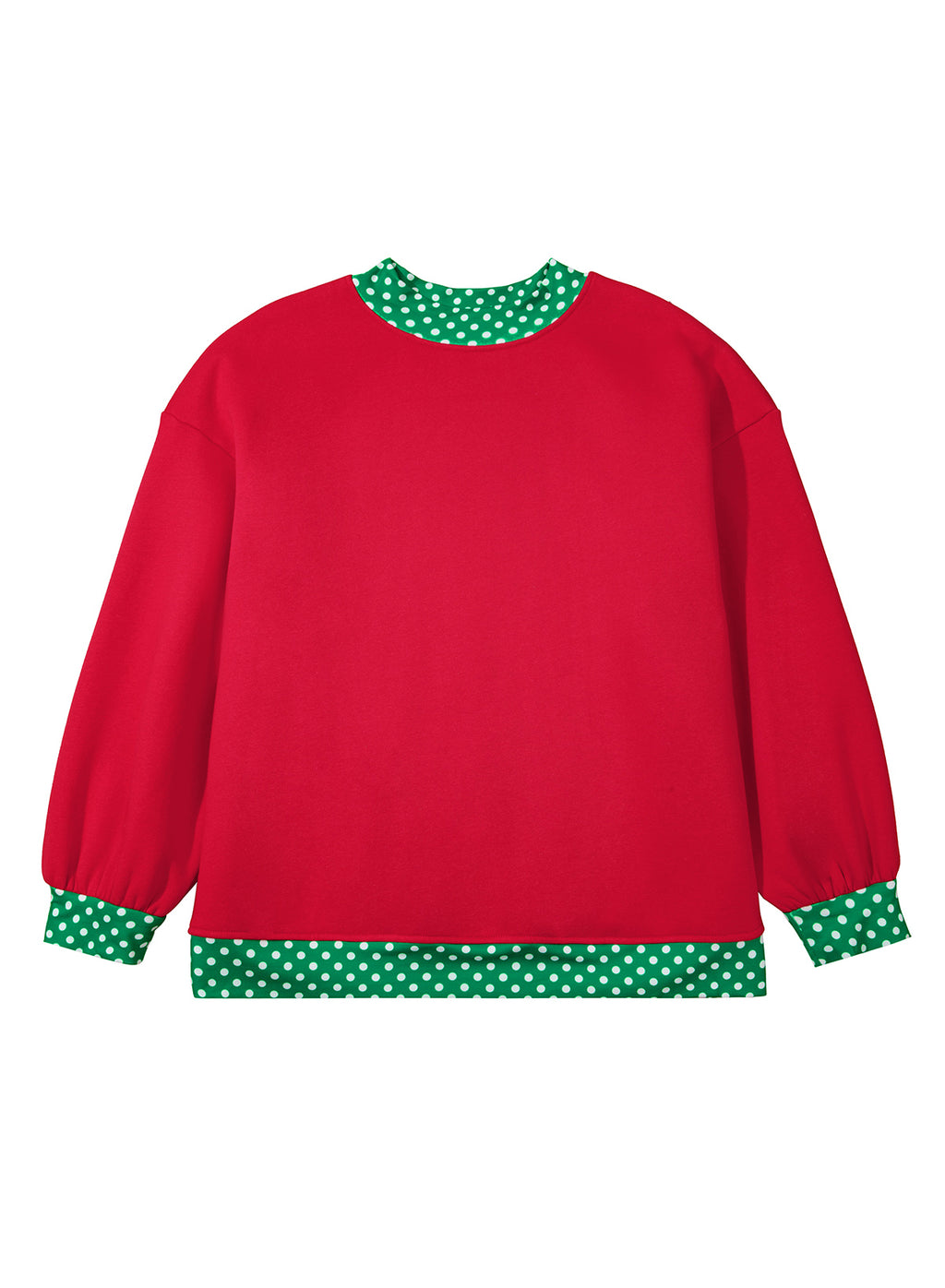 Red Polka Dot Patchwork Round Neck Plus Size Sweatshirt 🇺🇸