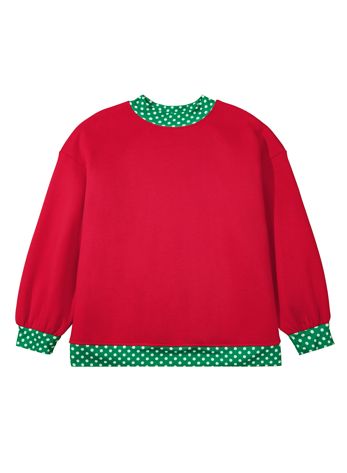 Red Polka Dot Patchwork Round Neck Plus Size Sweatshirt 🇺🇸