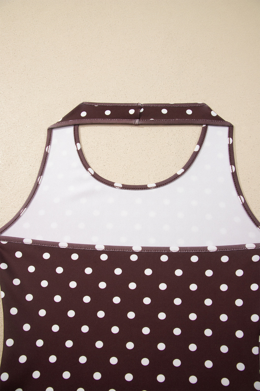 Brown Polka Dot Halter Tank Drawstring Elastic Waist Short Set 🇺🇸