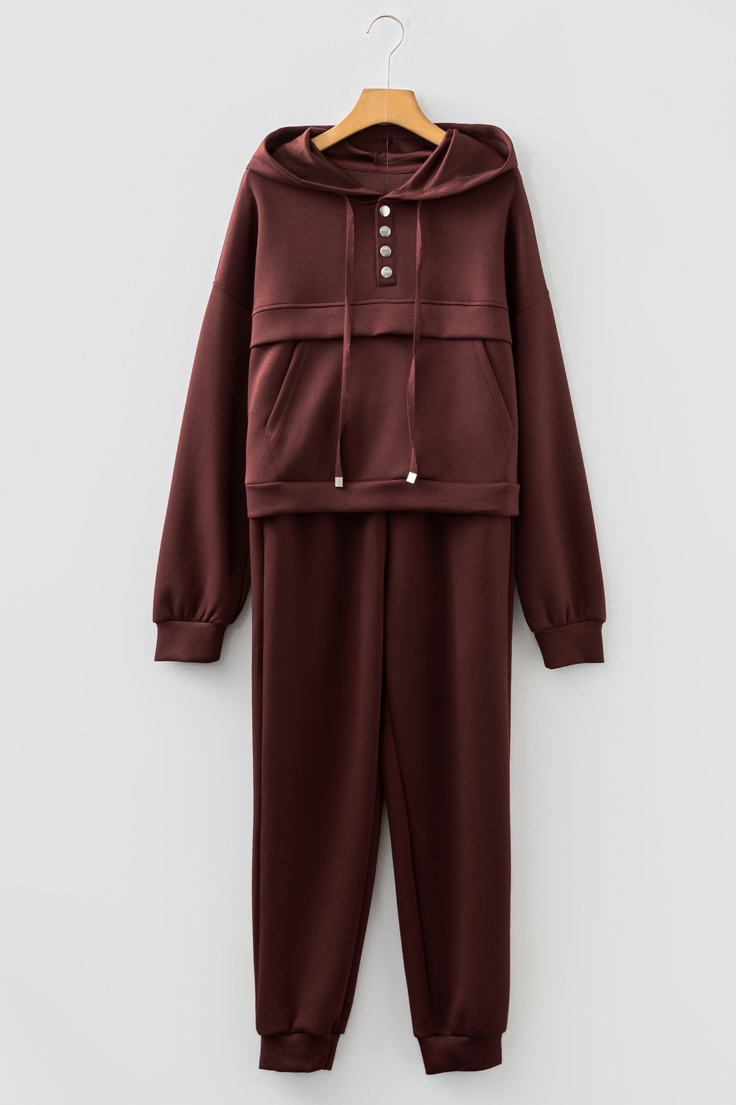 Chicory Coffee Button Drawstring Cropped Hoodie Jogger 2pcs Set 🇺🇸