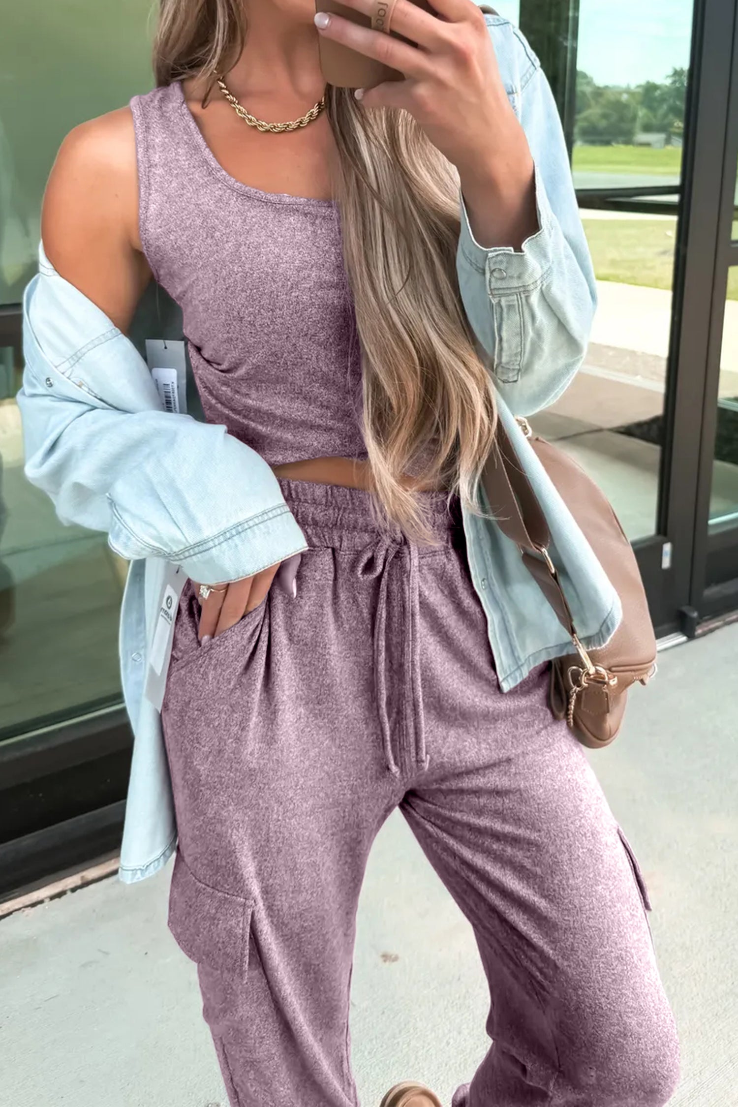 Orchid Bouquet Casual Tank Top Drawstring Jogger Pants 2pcs Outfit 🇺🇸